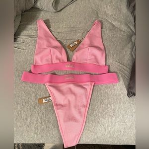 Skims Bubblegum cotton plunge bralette and thong set L